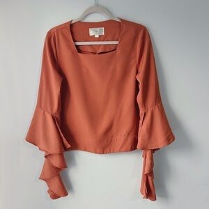 J.O.A. Ruffled Bell Sleeve Square Neck Blouse Sz S